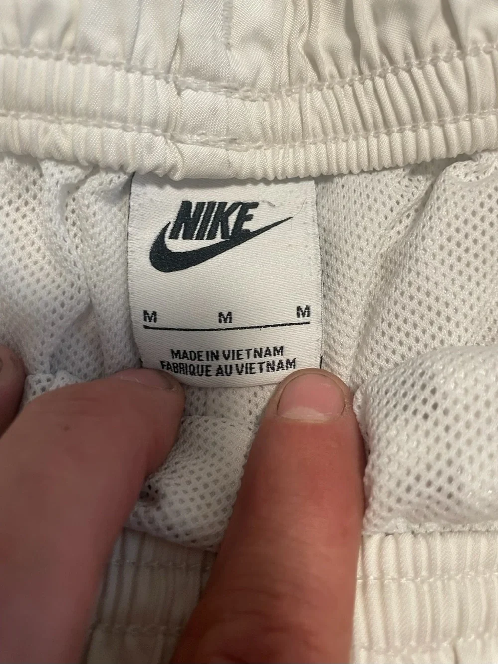 Nike White Shorts with Black Outlined NIKE Lettering